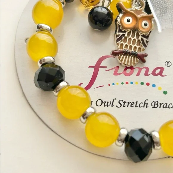 Fiona Yellow & Black Owl Stretch Bracelet - Picture 2 of 4